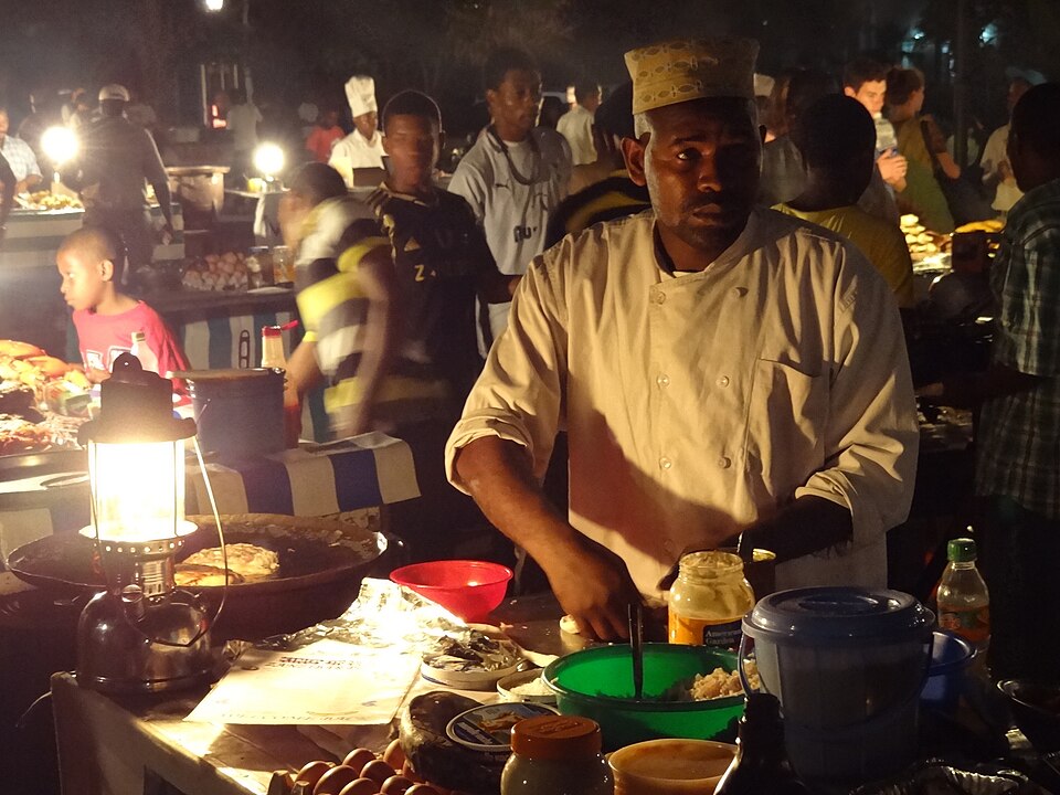 Forodhani Gardens night food vendor in Stone Town